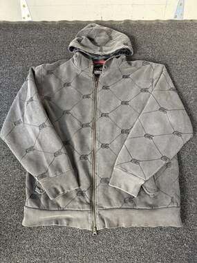 Ambiguous XL Full Zip Hoodie Gray Quilted Monogram Pattern